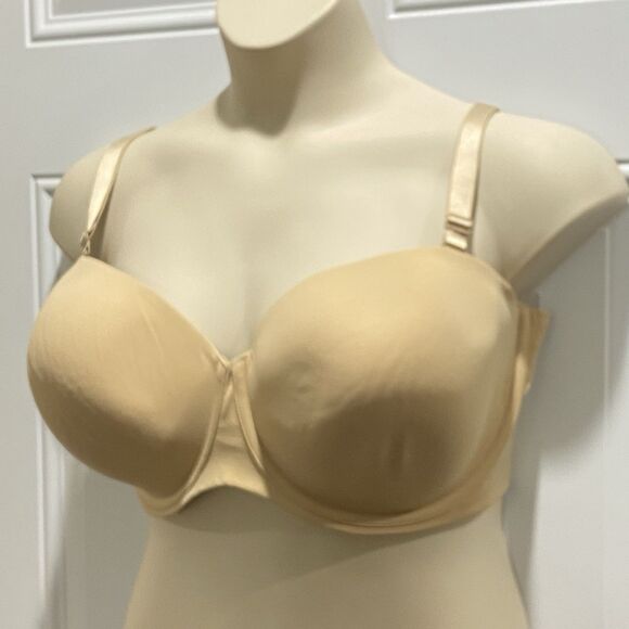 NEW Cacique 44F Nude Lightly Lined Strapless Multi-way Bra BEIGE Nwt - Picture 2 of 6